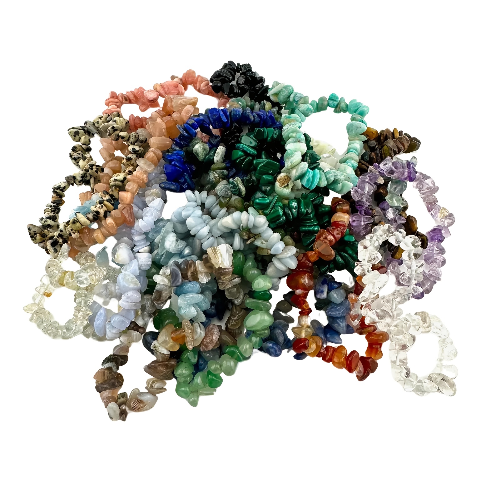 5pc Natural Crystal Stone Chip Bracelets Set